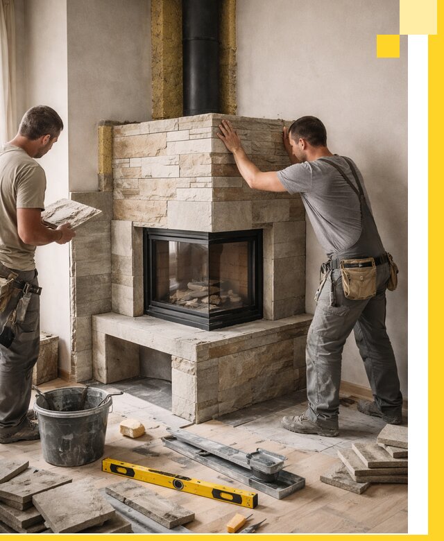 Угловые камины под ключ проект, монтаж и отделка в Шебекине