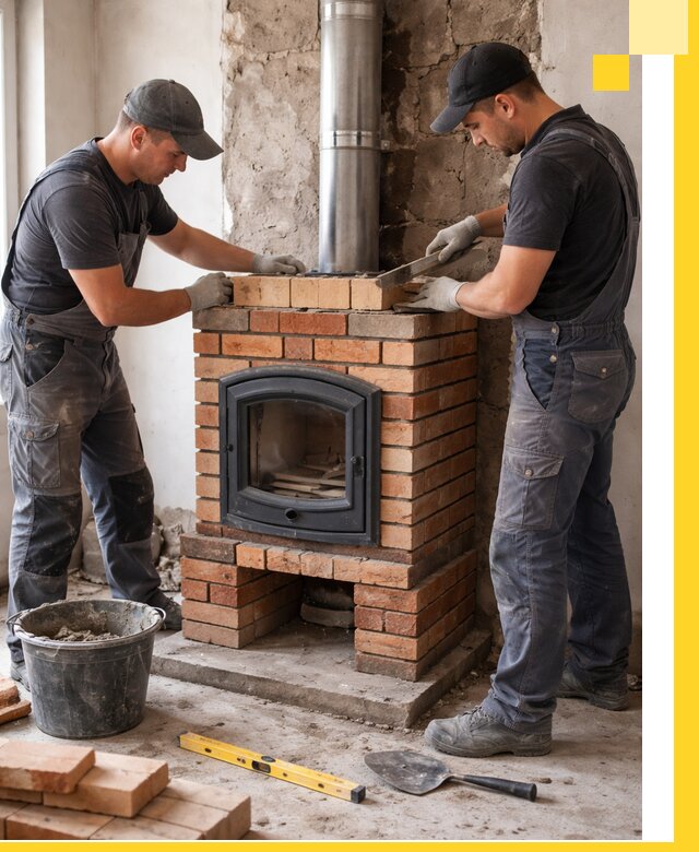 Монтаж печи камина под ключ в Шебекине с гарантией и пусконаладкой