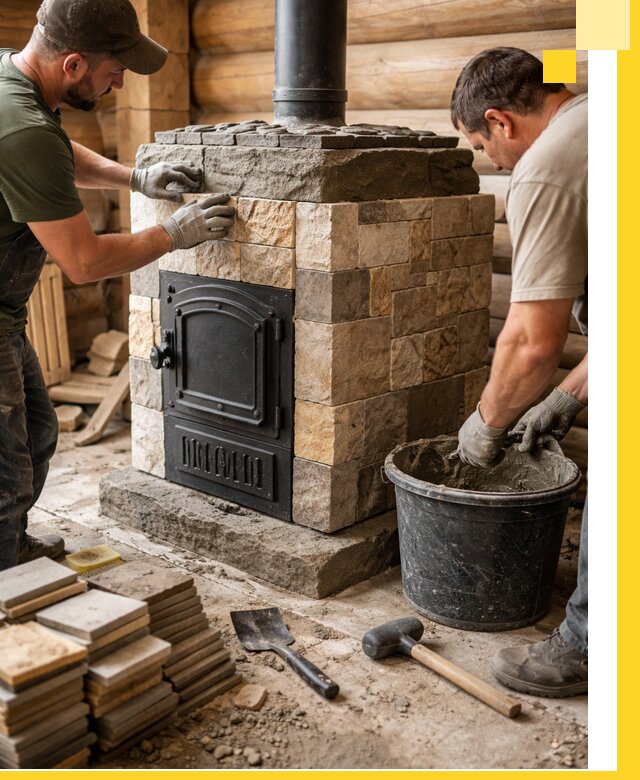 Облицовка банной печи под ключ в Шебекине: камень и плитка