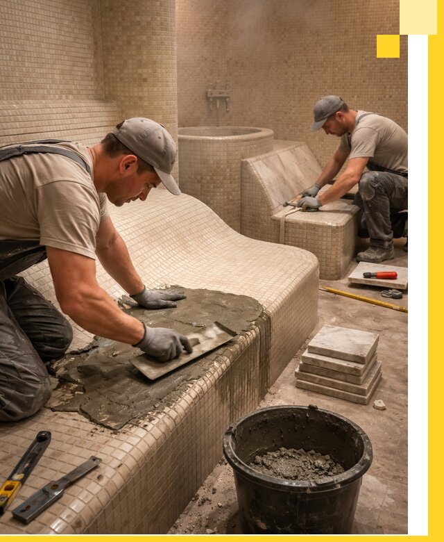 Лежаки для хамама под ключ в Шебекине, проект и монтаж