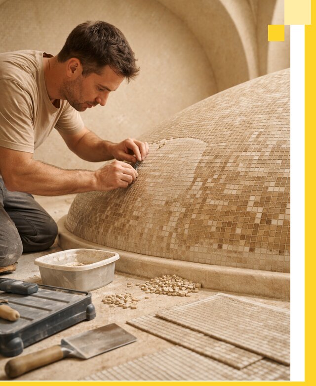 Профессиональная укладка мозаики для хамама под ключ в Шебекине